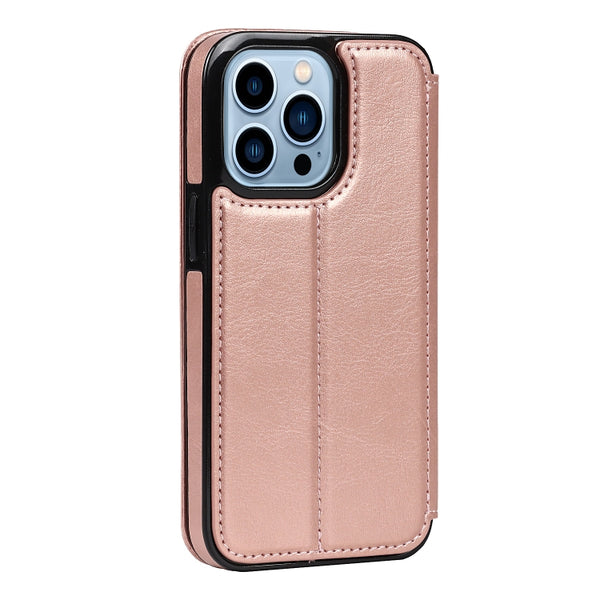 For iPhone 13 Pro Max Knight Magnetic Suction Leather Phone Case (Rose Gold)