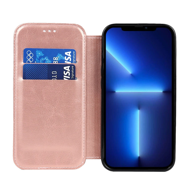 For iPhone 13 Pro Max Knight Magnetic Suction Leather Phone Case (Rose Gold)