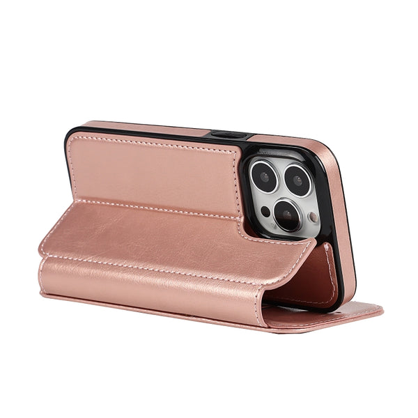 For iPhone 13 Pro Max Knight Magnetic Suction Leather Phone Case (Rose Gold)