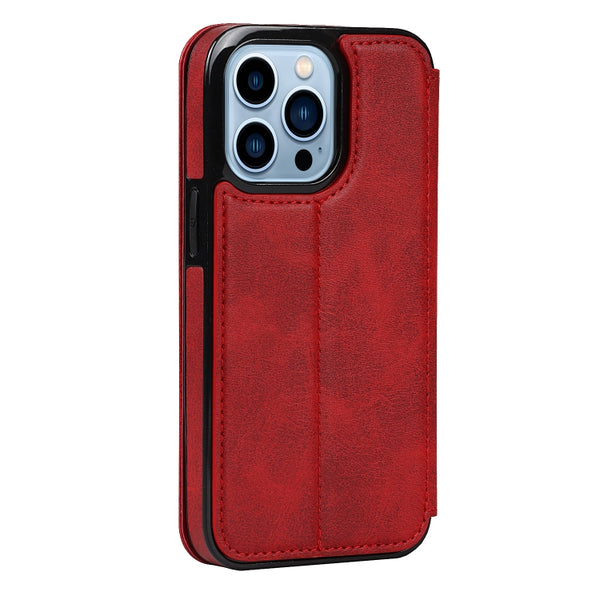 For iPhone 13 Pro Max Knight Magnetic Suction Leather Phone Case (Red)