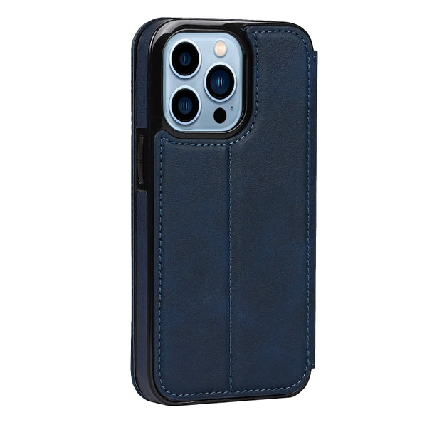 For iPhone 13 Pro Max Knight Magnetic Suction Leather Phone Case (Blue)