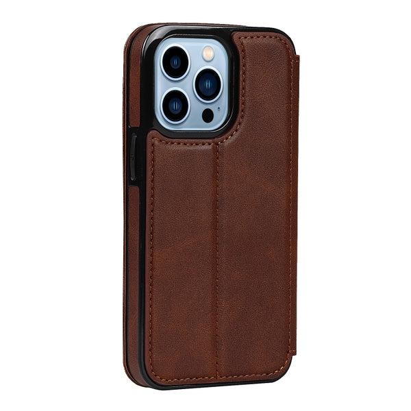 For iPhone 13 Pro Max Knight Magnetic Suction Leather Phone Case (Brown)