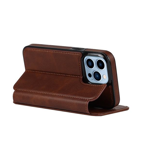 For iPhone 13 Pro Max Knight Magnetic Suction Leather Phone Case (Brown)