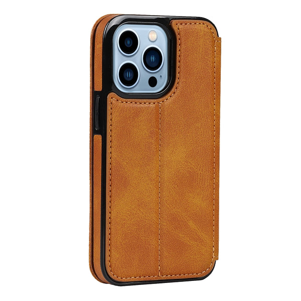 For iPhone 13 Pro Max Knight Magnetic Suction Leather Phone Case (Khaki)