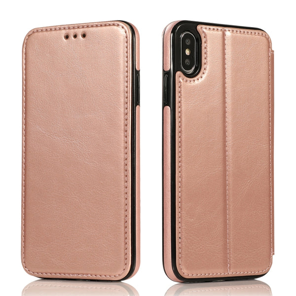 For iPhone X XS Knight Magnetic Suction Leather Phone Case(Rose Gold)