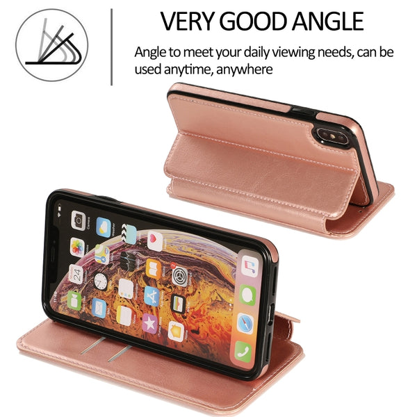 For iPhone X XS Knight Magnetic Suction Leather Phone Case(Rose Gold)