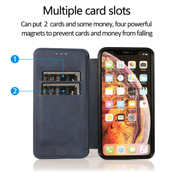 For iPhone X XS Knight Magnetic Suction Leather Phone Case(Blue)