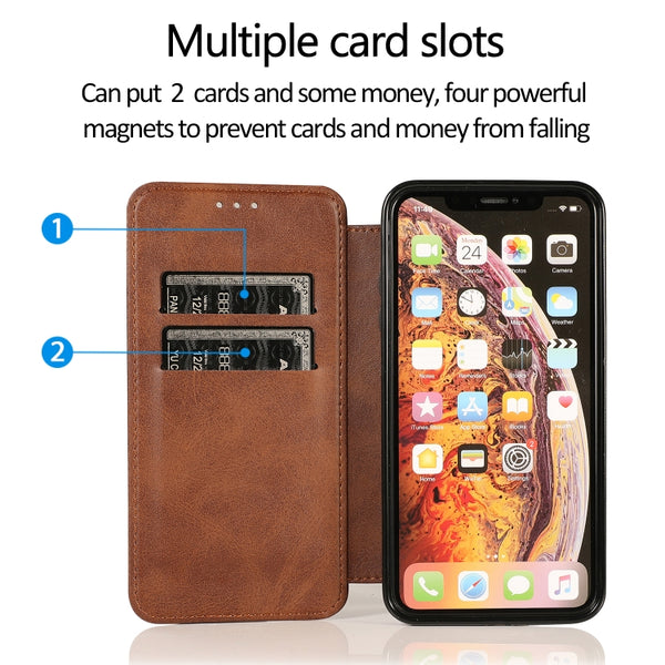 For iPhone X XS Knight Magnetic Suction Leather Phone Case(Brown)