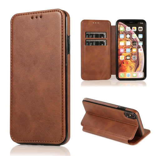 For iPhone X XS Knight Magnetic Suction Leather Phone Case(Brown)