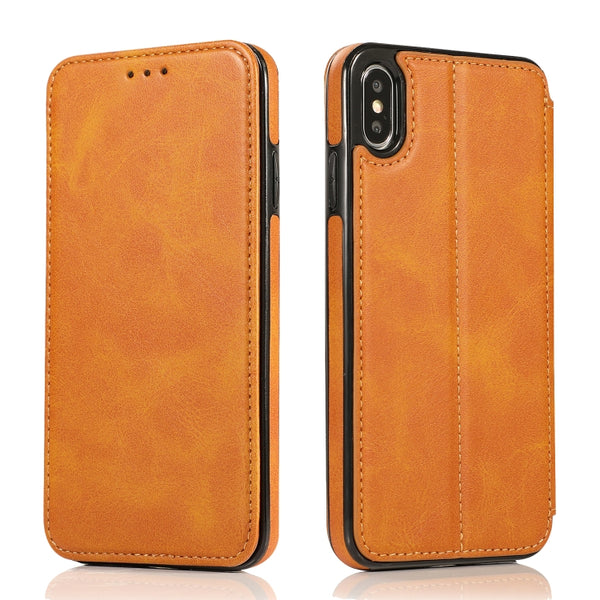 For iPhone X XS Knight Magnetic Suction Leather Phone Case(Khaki)