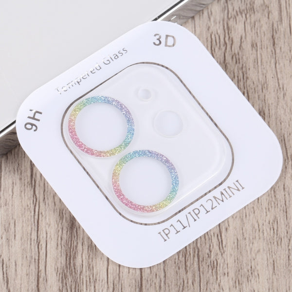 For iPhone 12 mini 11 Glitter Ring Tempered Glass Camera Lens Film(Colorful)