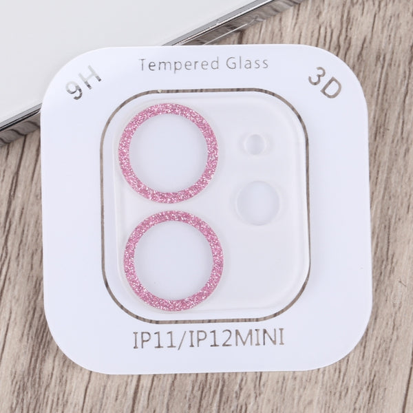 For iPhone 12 mini 11 Glitter Ring Tempered Glass Camera Lens Film(Pink)