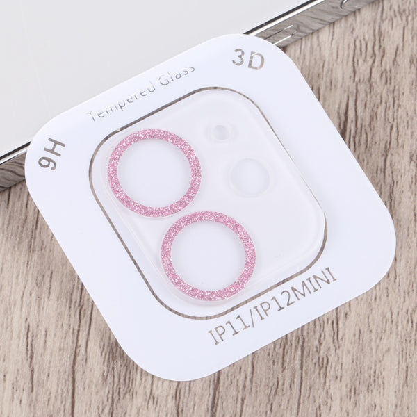 For iPhone 12 mini 11 Glitter Ring Tempered Glass Camera Lens Film(Pink)