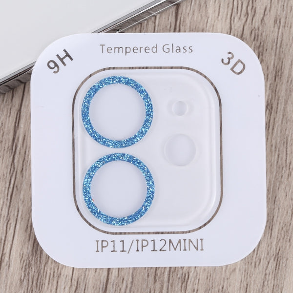 For iPhone 12 mini 11 Glitter Ring Tempered Glass Camera Lens Film(Blue)