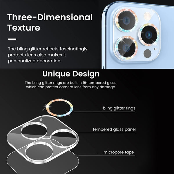 For iPhone 12 mini 11 Glitter Ring Tempered Glass Camera Lens Film(Colorful)