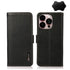 For iPhone 14 Pro Max KHAZNEH Side-Magnetic Litchi Genuine Leather RFID Phone Case (Black)