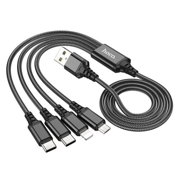 hoco X76 4 in 1 2A Dual USB-C Type-C 8 Pin Micro USB Super Charging Cable,Length: 1m(Black)