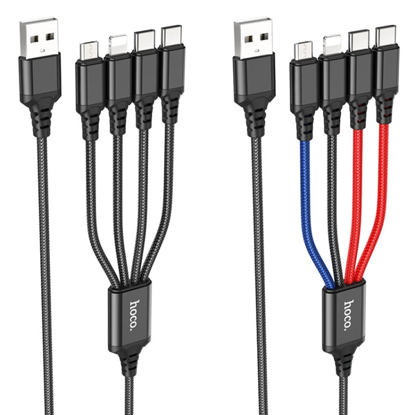 hoco X76 4 in 1 2A Dual USB-C Type-C 8 Pin Micro USB Super Charging Cable,Length: 1m(Multicolor)