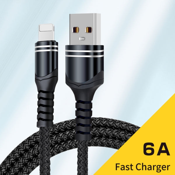 8 Pin 6A Woven Style USB Charging Cable, Cable Length: 1m(Black)