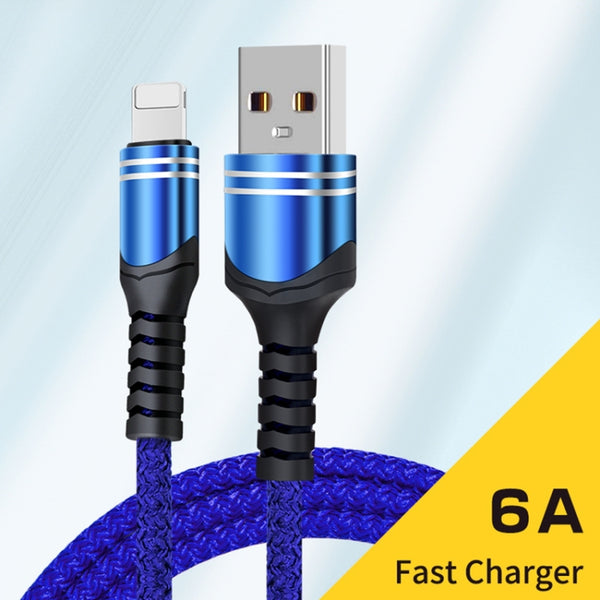 8 Pin 6A Woven Style USB Charging Cable, Cable Length: 1m(Blue)