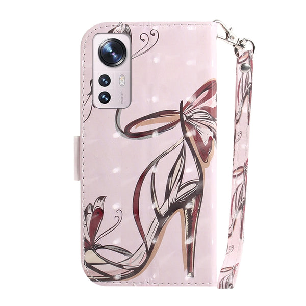 For Xiaomi 12 12X 3D Colored Horizontal Flip Leather Phone Case(Butterfly High-heeled)