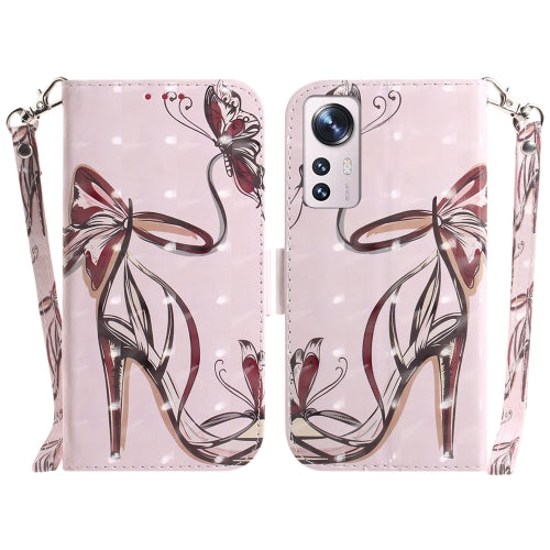 For Xiaomi 12 12X 3D Colored Horizontal Flip Leather Phone Case(Butterfly High-heeled)