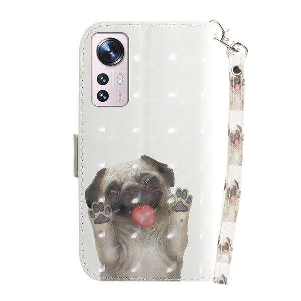 For Xiaomi 12 12X 3D Colored Horizontal Flip Leather Phone Case(Pug)