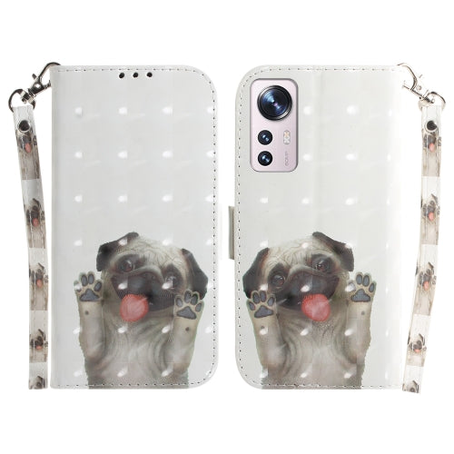 For Xiaomi 12 12X 3D Colored Horizontal Flip Leather Phone Case(Pug)