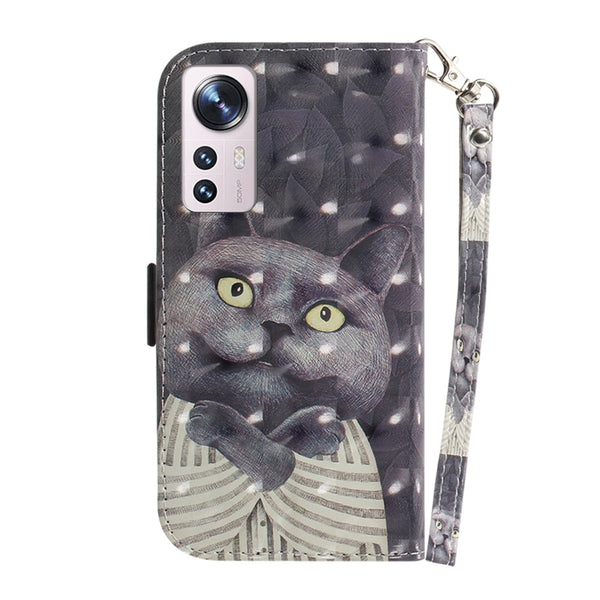 For Xiaomi 12 12X 3D Colored Horizontal Flip Leather Phone Case(Hug Cat)