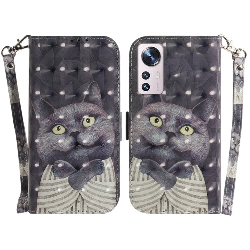 For Xiaomi 12 12X 3D Colored Horizontal Flip Leather Phone Case(Hug Cat)