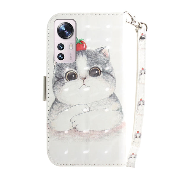 For Xiaomi 12 12X 3D Colored Horizontal Flip Leather Phone Case(Cute Cat)