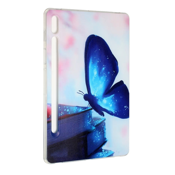 For Samsung Galaxy Tab S7 S7 FE S8 Painted TPU Tablet Case(Blue Butterfly)