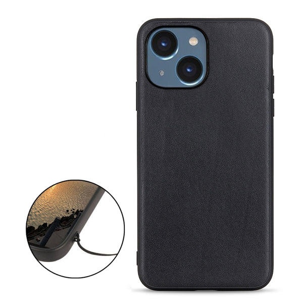 For iPhone 14 Lambskin Texture Genuine Leather Phone Case (Black)