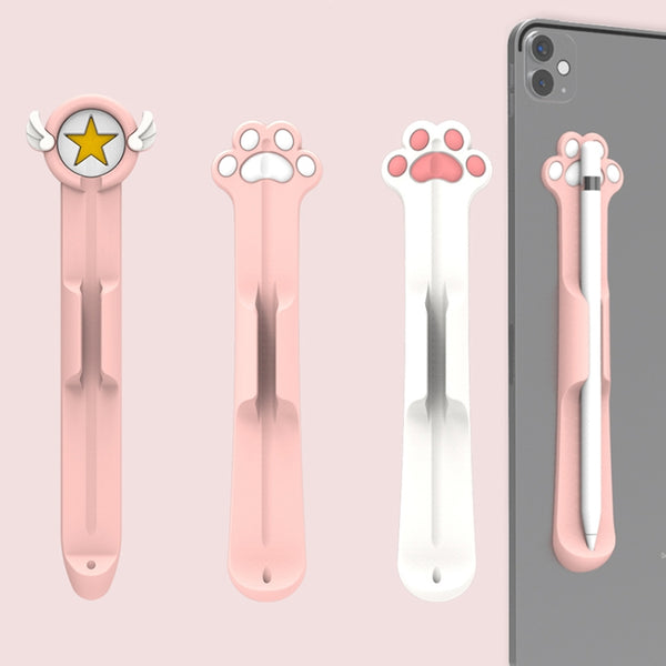 Stylus Silicone Magnetic Cartoon Pen Holder For Apple Pencil 1 2(Pink Cat Paw)