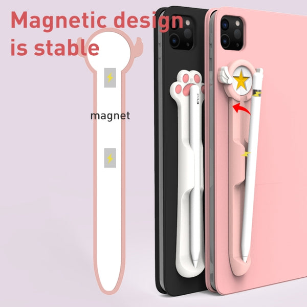 Stylus Silicone Magnetic Cartoon Pen Holder For Apple Pencil 1 2(Pink Cat Paw)