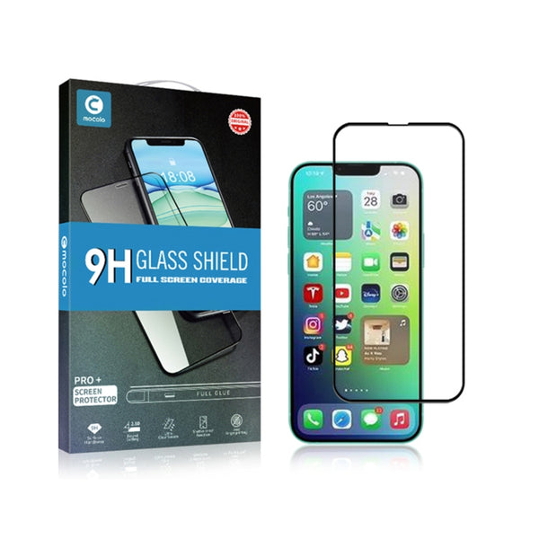 For iPhone 14 mocolo 9H Full Glue Silk Print Tempered Glass Film(Black)