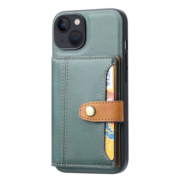 For iPhone 14 Plus Calfskin Card Slot TPU PU Phone Case (Green)