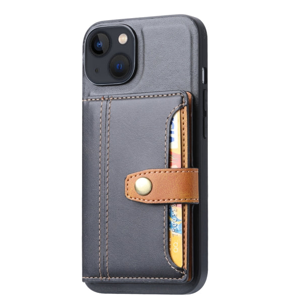 For iPhone 14 Plus Calfskin Card Slot TPU PU Phone Case (Black)