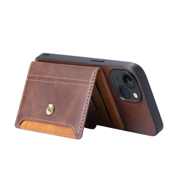 For iPhone 14 Plus Calfskin Card Slot TPU PU Phone Case (Brown)