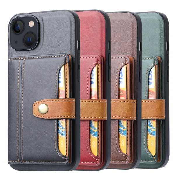 For iPhone 14 Plus Calfskin Card Slot TPU PU Phone Case (Red)