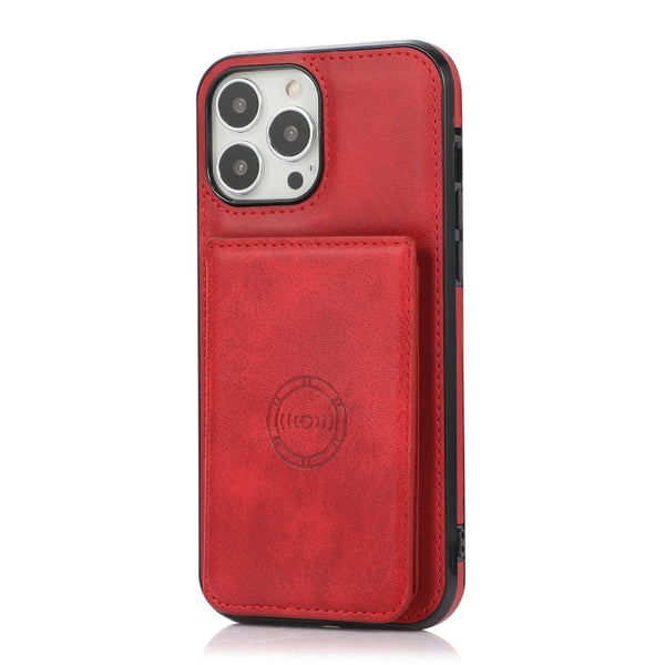 For iPhone 14 Pro Max Calf Texture Magnetic Card Bag Case (Red)