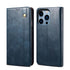 For iPhone 14 Pro Simple Wax Crazy Horse Texture Horizontal Flip Leather Case(Navy Blue)