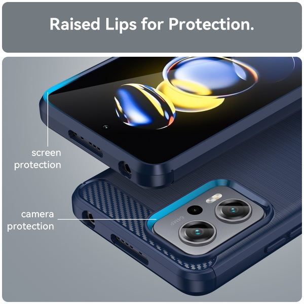 For Xiaomi Poco X4 GT Brushed Texture Carbon Fiber TPU Phone Case(Blue)