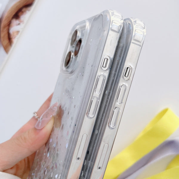 For iPhone 13 mini Lanyard Glitter Epoxy Clear Phone Case (Purple)