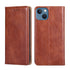 For iPhone 14 Plus Gloss Oil Solid Color Magnetic Leather Phone Case (Brown)