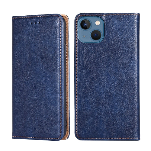 For iPhone 14 Plus Gloss Oil Solid Color Magnetic Leather Phone Case (Blue)