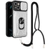 For iPhone 14 Plus Lanyard Slide Camshield Card Phone Case (White)