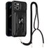 For iPhone 14 Plus Lanyard Slide Camshield Card Phone Case (Black)