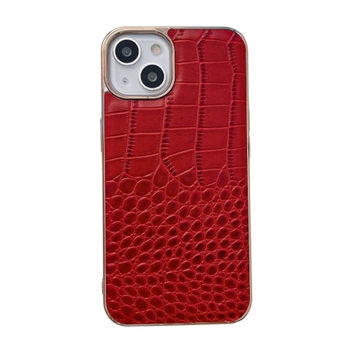 For iPhone 14 Crocodile Texture Genuine Leather Nano Electroplating Phone Case (Red)