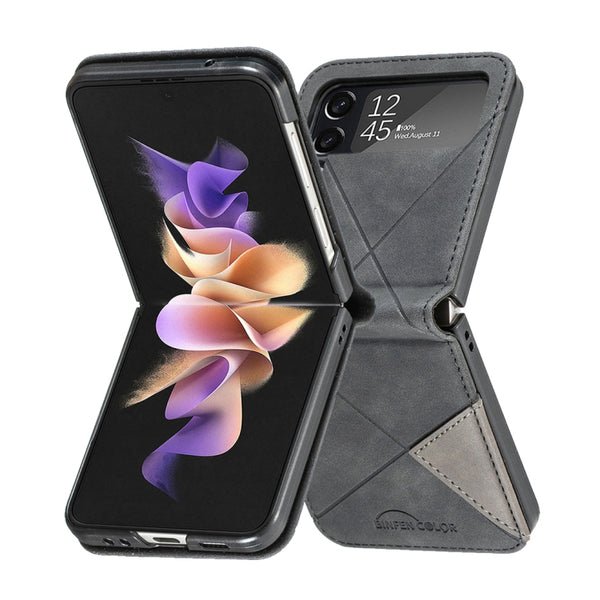 For Samsung Galaxy Z Flip4 Rhombus Texture Leather Phone Case(Black)